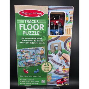 Melissa & Doug Tracks Floor Puzzle With 2 Wind-Up Cars 48 Pieces 36"x24" Ages 4+